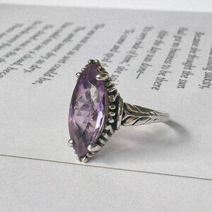 Vintage Kabana Southwestern Signed Sterling Silver Amethyst Marquise Cut Ring